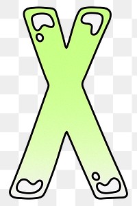 Letter X png cute funky lime green font, transparent background