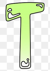 Letter T png cute funky lime green font, transparent background