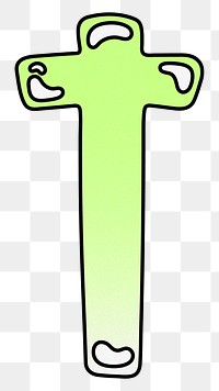 Letter T png cute funky lime green font, transparent background