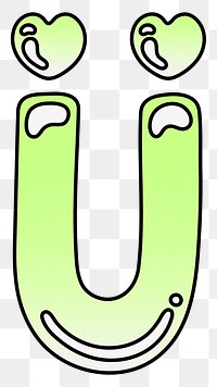 Letter U png cute funky lime green font, transparent background