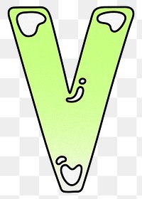 Letter V png cute funky lime green font, transparent background