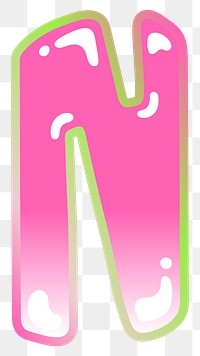 Letter N png cute cute funky pink font, transparent background