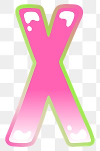 Letter X png cute cute funky pink font, transparent background