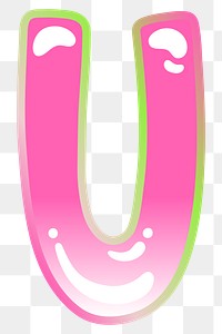 Letter U png cute cute funky pink font, transparent background