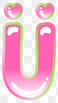 Letter U png cute cute funky pink font, transparent background