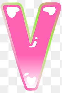 Letter V png cute cute funky pink font, transparent background