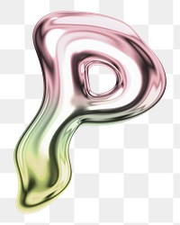 Letter P png holographic fluid chrome font, transparent background