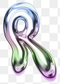 Letter R png holographic fluid chrome font, transparent background