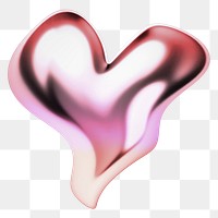 Heart  icon png holographic fluid chrome shape, transparent background