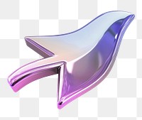 Arrow  icon png holographic fluid chrome shape, transparent background