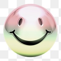 Smiling face  icon png holographic fluid chrome shape, transparent background