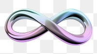 Infinity  icon png holographic fluid chrome shape, transparent background