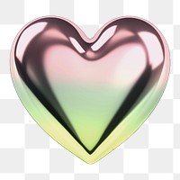 Heart  icon png holographic fluid chrome shape, transparent background