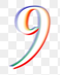 Number 9 png offset color font, transparent background