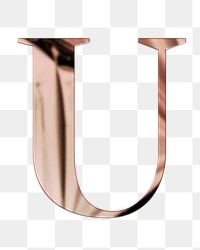 Letter U png rose gold textured font, transparent background