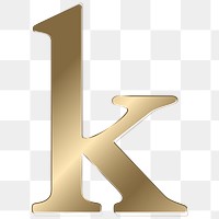 Letter k png gold metallic font, transparent background