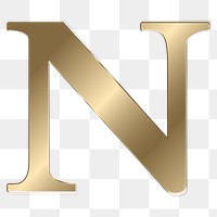 Letter n png gold metallic font, transparent background