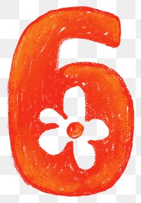 Number 6 png  crayon font, transparent background