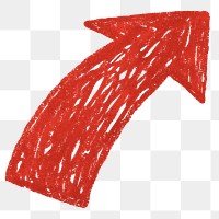 Red arrow icon png cute crayon shape, transparent background