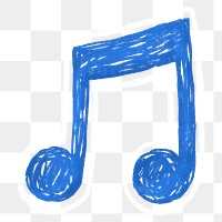 Blue music note icon png cute crayon shape, transparent background