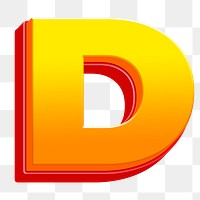 Letter D png 3D yellow layer font, transparent background