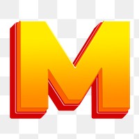 Letter M png 3D yellow layer font, transparent background
