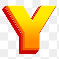 Letter Y png 3D yellow layer font, transparent background