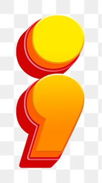 Semicolon sign png 3D gradient yellow layer symbol, transparent background