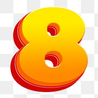 Number png 3D yellow layer font, transparent background