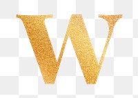 Letter w png gold foil alphabet, transparent background