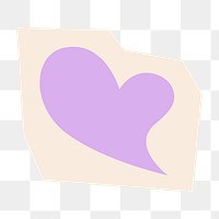 Purple heart png shape in papercut illustration, transparent background
