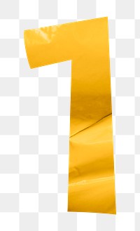 Number 1 png in yellow plastic texture alphabet, transparent background