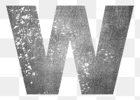 Letter W png gray grunge font, transparent background