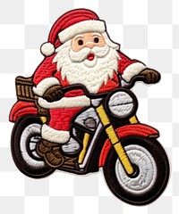 PNG Felt stickers of a single santa motorcycle transportation vehicle.