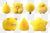 PNG random yellow fluffy object set, transparent background