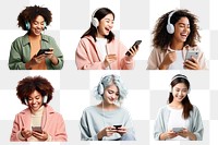 PNG happy women enjoying music element set, transparent background