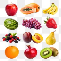 PNG various fruit food element set, transparent background