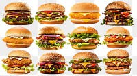 PNG burger fast food element set, transparent background