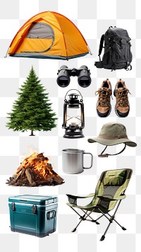 Camping gears png element set, transparent background