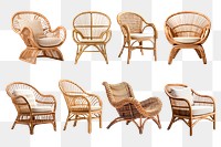 Rattan chair png element set, transparent background