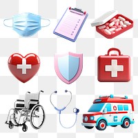 3D medical png element set, transparent background