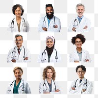 Diverse doctors png cut out set