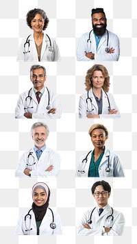 Diverse doctors png cut out set