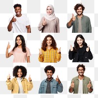 Diverse people thumbs up png cut out set