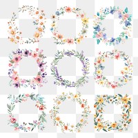 Watercolor flower wreath png cut out set