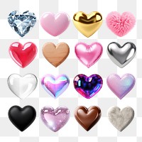 3d hearts png cut out set