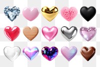 3d hearts png cut out set