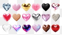 3d hearts png cut out set