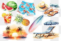 Watercolor summer png cut out set