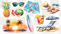 Watercolor summer png cut out set